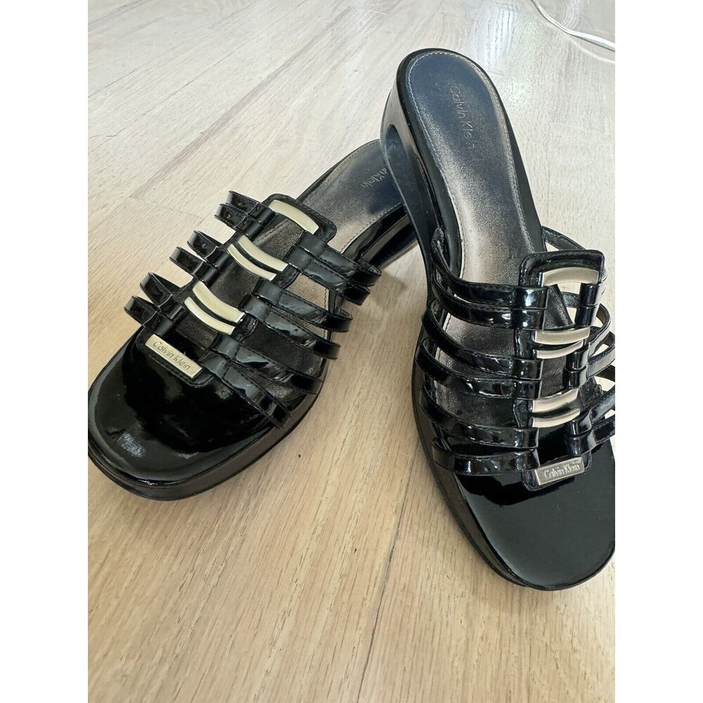 Calvin‎ Klein Sandals Black Wedge Heel Women’s Size 9